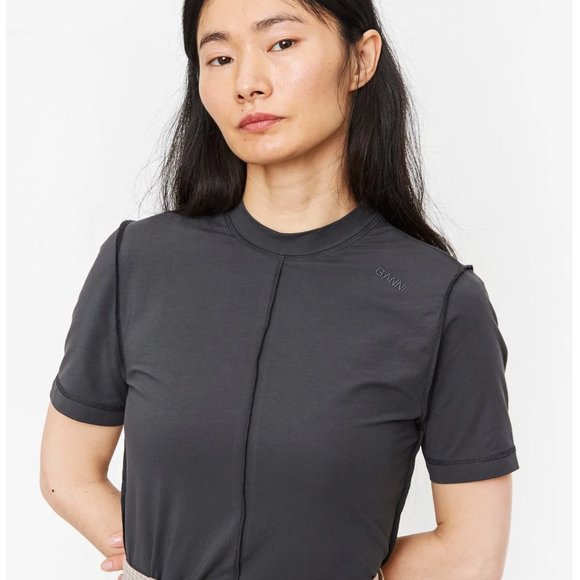 Ganni Light Stretch Jersey Shortsleeve T-Shirt - Phantom~M~NWOT - Picture 8 of 8